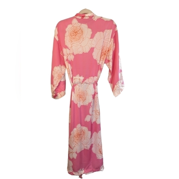NATORI Nara Women’s Floral Belted Kimono Robe Pink White Peony Size M - Picture 12 of 15